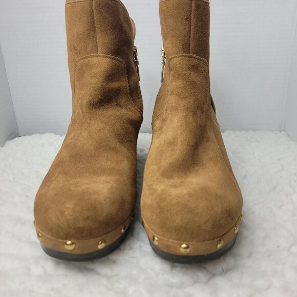 UGG Cam 2 Chestnut Ankle Heel Boots Womens Size 9 Suede Sheepskin Chunky Zip - Picture 2 of 8